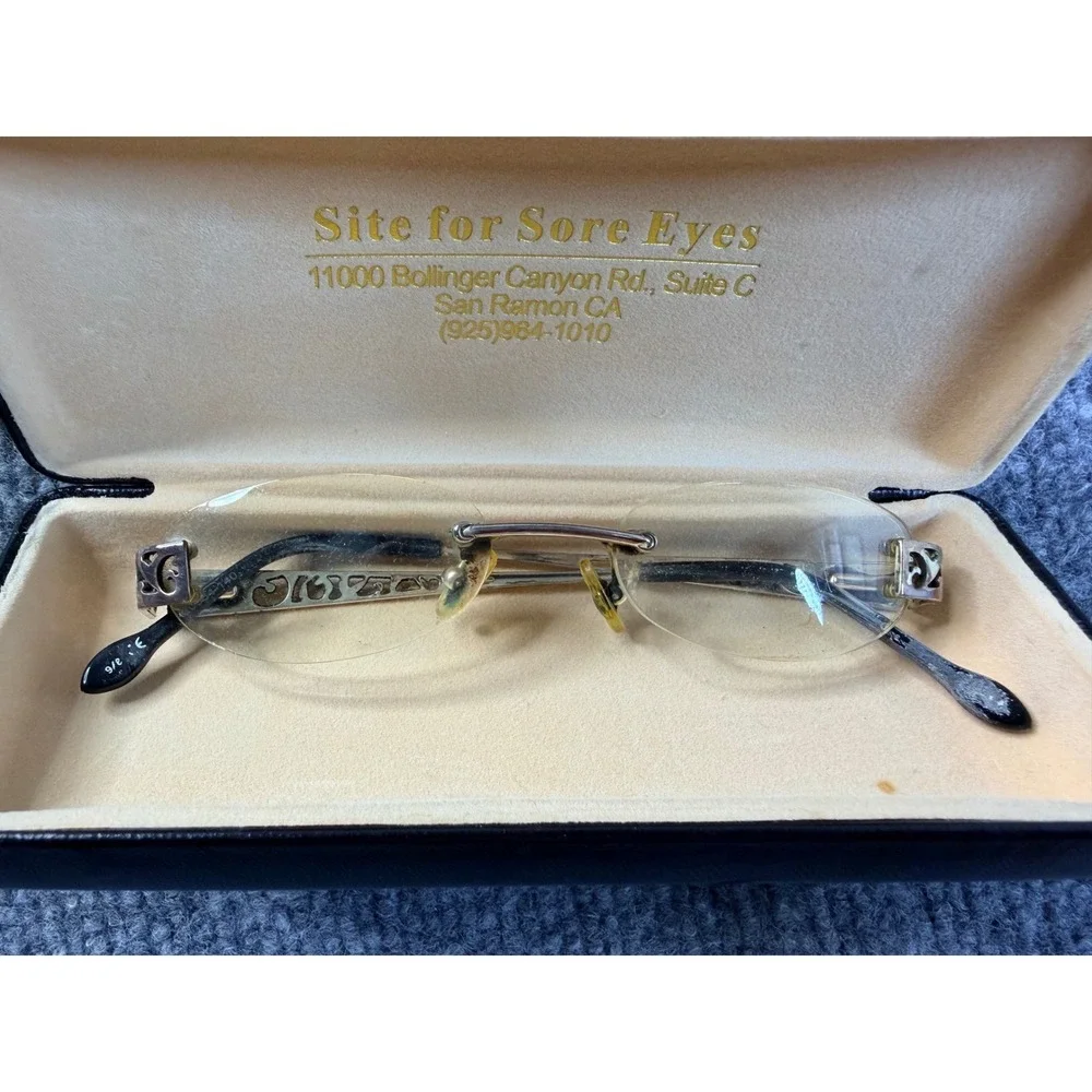 Vintage Y2K Rimless Filigree Oval Eyeglasses Silver Tone Scroll Metal Frames